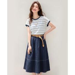 TERRE BLEUE 莱赛尔/天丝 女士条纹针织T恤半裙套装 26夏款