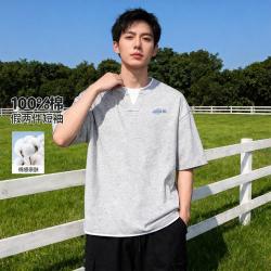 森马 假两件短袖男生时尚纯棉透气T恤