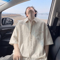 啄木鸟 短袖衬衫男士夏季薄款透气宽松潮流高级感痞帅男生衣服 麻杏色 M 建议95~110斤