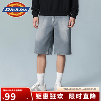 Dickies 美式复古宽松直筒牛仔短裤男 休闲工装牛仔后腰刺绣短裤 DK0A884B 浅水洗蓝 M (30)
