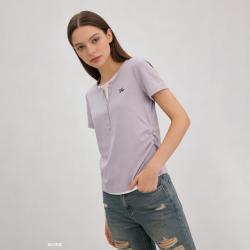 Gap 女装2026夏季款logo刺绣假两件捏褶亨利领短袖T恤858945