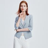 菲妮迪 春夏商务风翻领短袖极简百搭气质显瘦女式西装外套