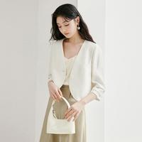 香影 夏装v领小西装外套女高级感轻职场薄款西服上衣