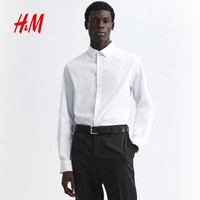 H&M 男装衬衫冬季商务通勤休闲合身衬衣易熨烫翻领长袖上衣1242812