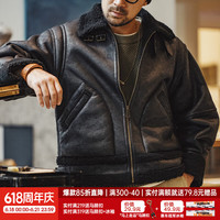 马登 男士美式复古B3轰炸机皮衣夹克皮毛一体加绒加厚机车服麂皮外套
