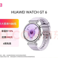 华为 WATCH GT 6 智能手表 41mm 流光紫 氟橡胶表带（北斗、GPS、血氧）