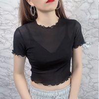 辛卡薇 透视薄款短袖蕾丝衫 女 夏季内搭罩衫