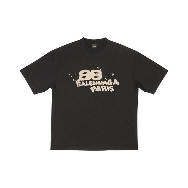 BALENCIAGA 男女通用黑色棉质短袖字母印花圆领