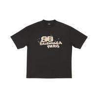 BALENCIAGA/巴黎世家 男女通用黑色棉质字母印花圆领T恤