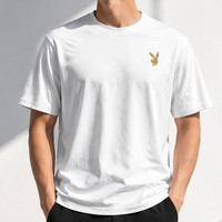 PLAYBOY 衣服男款宽松男生纯棉白色短袖2026新款男士夏季白t恤男 白色 XL 152-172斤