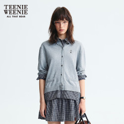 TEENIE WEENIE 拼接假两件刺绣针织衫毛衣开衫