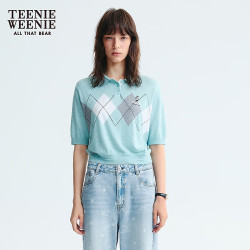 TEENIE WEENIE 小熊女装毛针织衫春秋季菱形格学院风少女感短袖毛衣