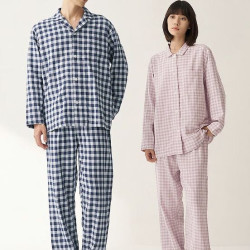 無印良品 MUJI 无侧缝 双层纱织睡衣  男款&女款