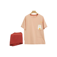 红豆男装 XEJ210 3A抑菌纯棉圆领短袖家居服套装 红色 S
