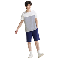 红豆男装 X3J369 3A抑菌纯棉圆领短袖家居服套装 海军蓝 2XL