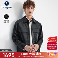 navigare 男士真皮皮衣 暗夜黑 S