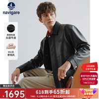 navigare 男士真皮皮衣 复古翻领休闲牛皮夹克