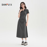 三福 短袖收腰V领夏季连衣裙