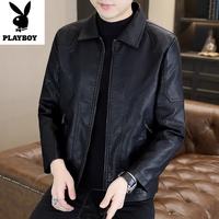 PLAYBOY 品牌2025新款休闲海宁真皮皮衣男软皮机车男士皮夹克加绒加厚外套