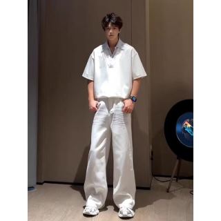 嘉晔 JIAYE）假两件衬衫领短袖T恤男款夏季潮流感polo领痞帅凉感半袖 白色 L