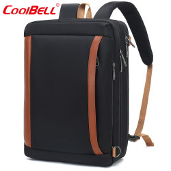 coolbell COOL BELL多功能双肩背包单肩斜跨手提包17寸商务户外学生书包 5610尼龙黑色 17.3寸