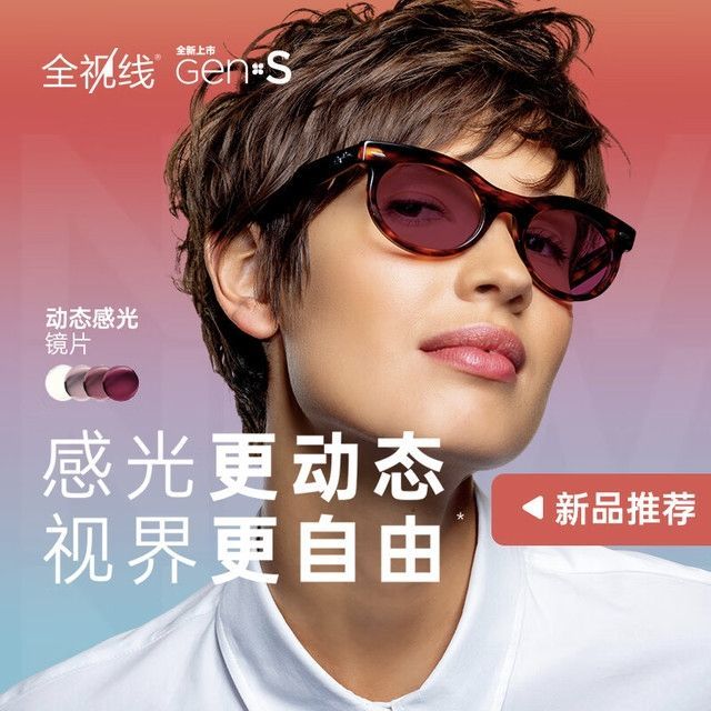 今日必买：依视路 全视线Gens膜洁1.6折射率 变色灰近视镜片2片+赠钛框