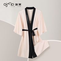 埃茉 女士冰丝薄款睡袍仿真丝浴衣