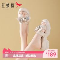 红蜻蜓 女士水钻蝴蝶结拖鞋 夏季外穿一字拖厚底凉鞋子百搭休闲半拖凉鞋