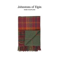 Johnstons of Elgin 秋冬双面格纹羊毛保暖家居毯 190cm x 140cm 红花呢&绿色窗格纹