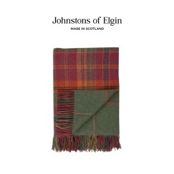 Johnstons of Elgin 秋冬双面格纹羊毛保暖家居毯 190cm x 140cm 红花呢&绿色窗格纹
