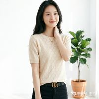 马克华菲 夏季TT恤 纯棉六边形镂空针织短袖女