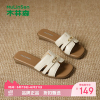 木林森 女鞋外穿方头拖鞋 夏季低跟一字拖休闲百搭粗跟半拖凉鞋女士拖鞋