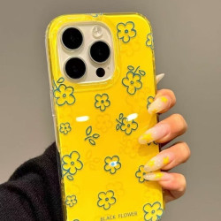 C 【裸机手感】液态硅胶 黄底线条小花枝叶 iPhone17ProMax 手机壳