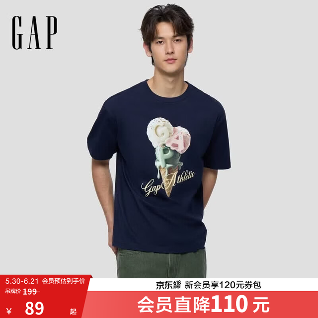 Gap 男女装夏季款印花大logo短袖T恤 海军蓝  883714 L (175/96A) 亚洲尺码