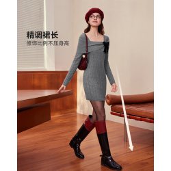 爱依服 2026春季新款甜美纯欲小女人气质修身显瘦毛织连衣裙