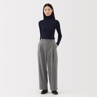无印良品 MUJI 女式横竖弹力起毛抽褶宽版裤裤子女款女装冬季