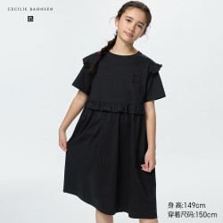 优衣库 女童荷叶边连衣裙 黑色 160cm