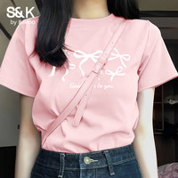 Baleno/班尼路 S&K100%纯棉短袖T恤女 粉色 2XL