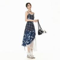 EPTISON/衣品天成 复古格纹收腰吊带连衣裙