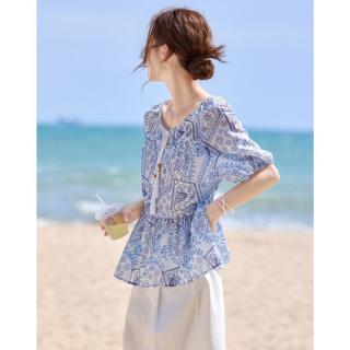 尚静 民族风 女士印花衬衫 夏季新款