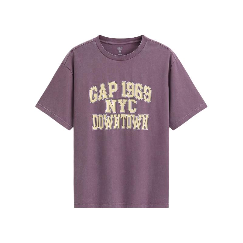 Gap/盖璞 纯棉logo字母印花宽松短袖T恤 紫色 M