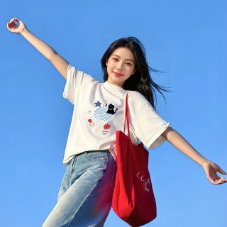 班尼路 灰色短袖T恤女款夏季新款纯棉宽松休闲半袖超好看正肩上衣N