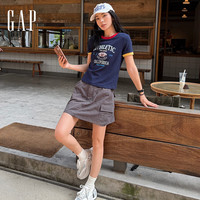 Gap/盖璞 女士logo印花圆领短袖T恤 海军蓝 XL