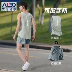Alen Botun 运动套装男士速干背心跑步服夏季后口袋放手机三分裤健