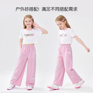 迪士尼 女童立体蝴蝶结阔腿长裤 粉色 140cm