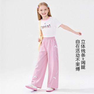 迪士尼 女童立体蝴蝶结阔腿长裤 粉色 140cm
