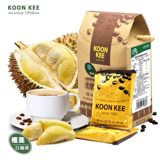 KOON KEE 马来西亚进口特浓炭烧速溶榴莲白咖啡 525g（盒）