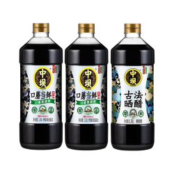 中坝 口蘑酱油特级1.08L酿造减盐生抽蘑菇提鲜家用调味品料醋 酱油2瓶赠醋1瓶（共1.08L*3瓶）