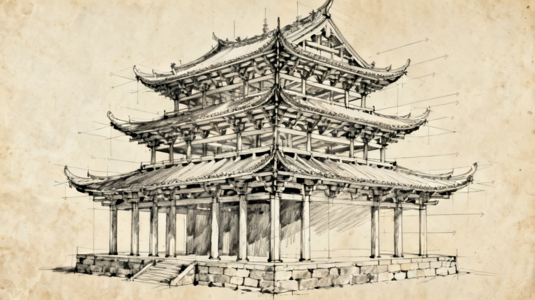 真武阁三层结构拆解手绘图