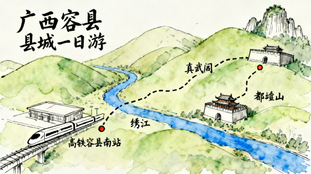 容县一日游手绘地图